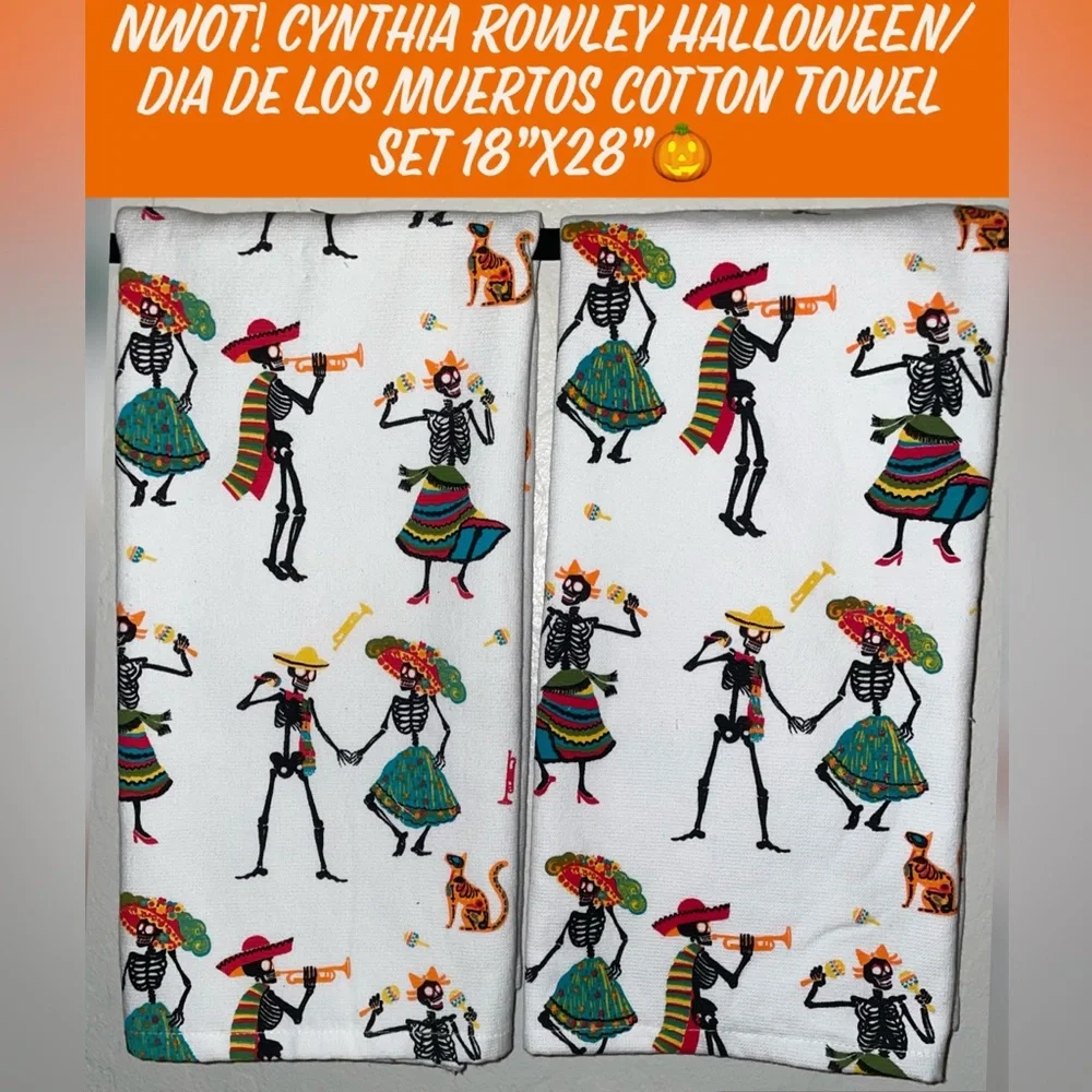 NWOT! Cynthia Rowley Halloween/Dia De Los Muertos Cotton Towel Set 18”x28”🎃